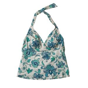 Lands End Swim Top Tankini Floral Paisley Padded Halter Womens Size 8